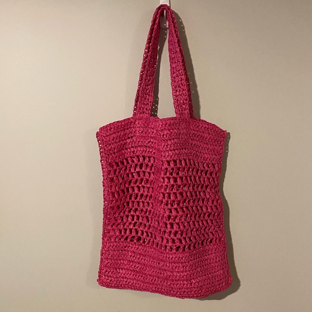 Old Navy Pink Straw Crochet Tote